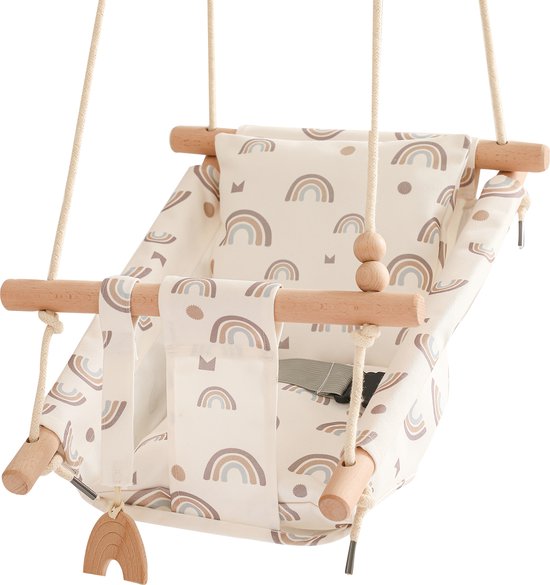 Baby / Kinder Schommel - Baby Swing Regenboogjes - Ergonomische Schommelstoel - Inclusief Zachte Kussens, Veiligheidsriem en Bevestigingsmaterialen van Kinderfeets
