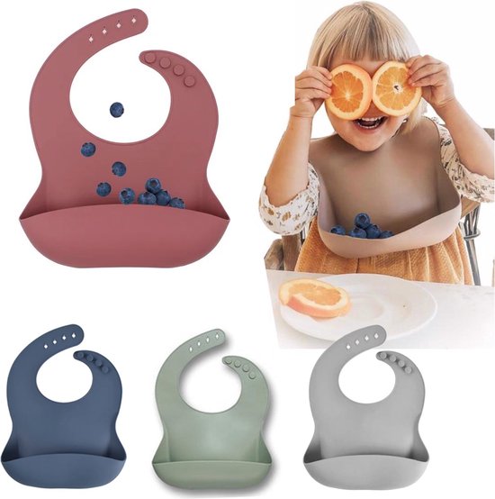 Baby-Kinder Siliconen Slabbetje met Opvangbakje | BPA ftalaatvrij | Afwasbaar - 002 Grijs Blauw van AIBABY.