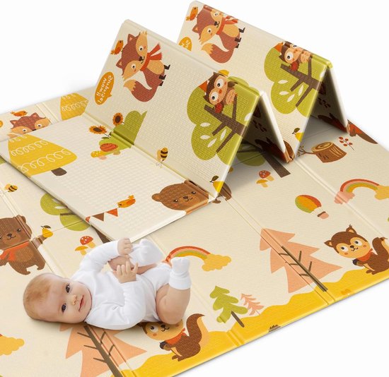 Baby kinderspeelkleed 150x180x1cm XXL vloermat omkeerbaar opvouwbaar schuim - babyspeelmat - bevordering sensorische ontwikkeling play mat baby van KIDUKU