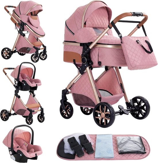Baby Kinderwagen 3-in-1 - Reiswieg Buggy - Baby Vervoeren - Hoge Landingsbaan - 10.63 x 10.63 x 5.12 - Roze