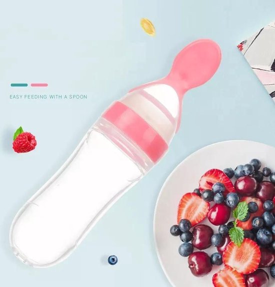 Baby knijpfles - Anti-knoei lepel (Roze) van Bibsentials