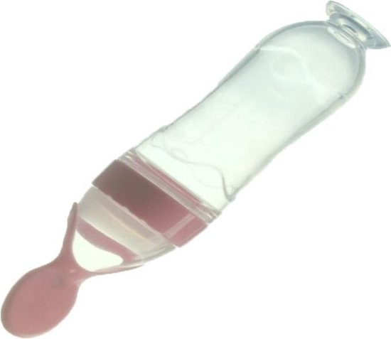 Baby Knijpfles - Baby Knijpfles met Lepel - 90ml - Roze - Feeding Spoon - Flesje met Lepel - knijpfles - silicone - baby fles met zuignap van Merkloos
