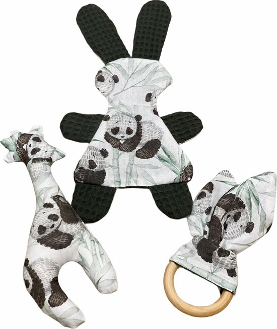 baby knuffel cadeau set donker groen panda beren van Merkloos