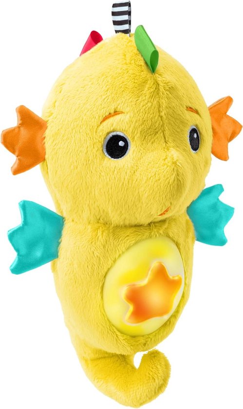 Baby Knuffel Zeepaardje - Slaaphulp Baby - Baby Kalmeren - Cry-Reply Technologie - 23 x 15 x 12 cm - Geel