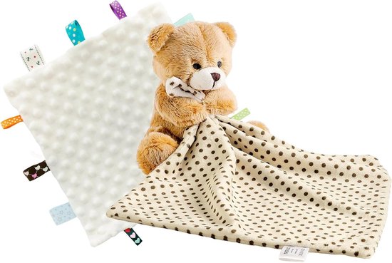 Baby knuffeldeken - Dierenprint deken - Kroelen en spelen - Ultrazacht fleece - 24 x 24 cm - Bruin