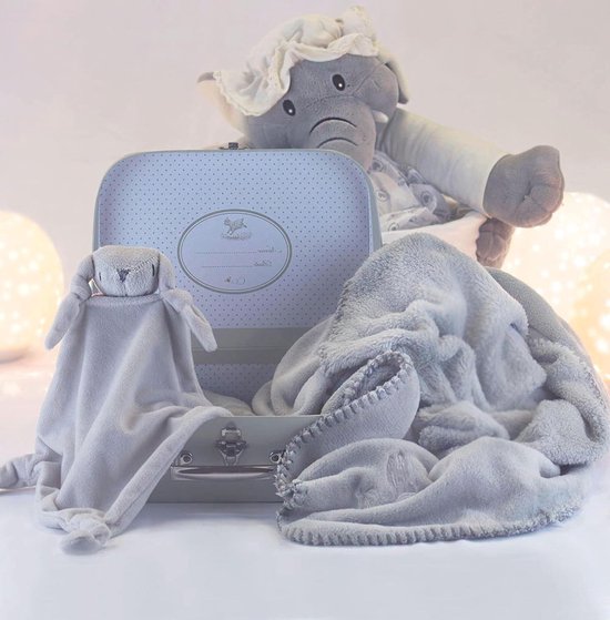 Baby Knuffeldeken Set - Kraamcadeau Deken - Pasgeboren Welkom - Met Gepersonaliseerd Medaillon - 98 x 72 cm - Grijs