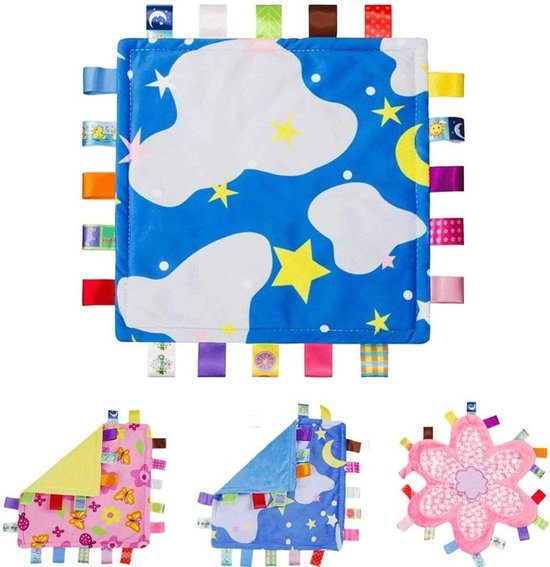 Baby knuffeldeken - Zachte deken baby - Baby troosten - Satijnen labels - 26.5 x 26.5 cm - Blauw