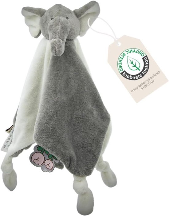 Baby knuffeldoek - Knuffel olifant - Geborgenheid bieden - Van biologisch katoen - 30 x 30 cm - Grijs