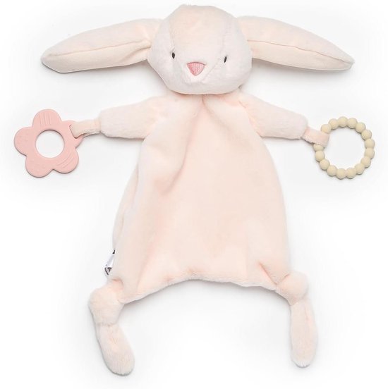 Baby knuffeldoek - Konijn knuffel - Baby comfort - Zacht polyester - 10x10 cm - Lichtroze van Merkloos