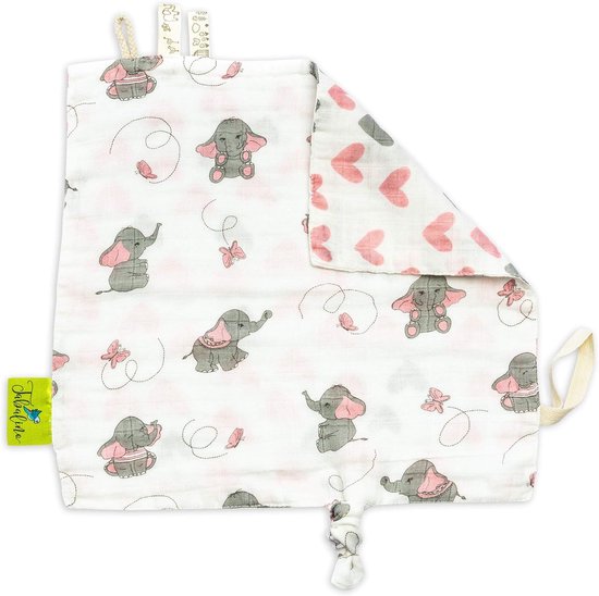 Baby Knuffeldoekje - Speendoekje Zachte Doek - Kroelen en Slapen - Met Speenlus - 30x30 cm - Roze Olifanten