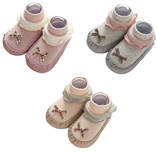 Baby kruipschoenen - 3 paar antislip eerste schoentjes en slofjes
