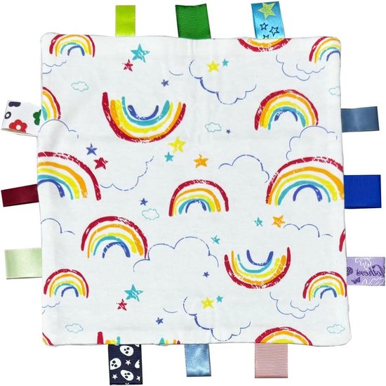 Baby Label Deken - Knuffeldoekje Speelgoed - Baby Kalmeren - Zachte Katoen en Pluche - 25x25 cm - Wit