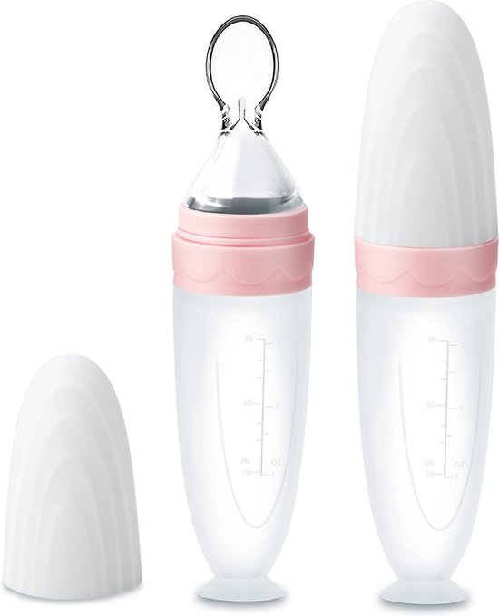 Baby lepel fles squeeze feeder, siliconen voederlepel baby food feeder, bestek voor kinderen, 90 ml (roze, 2 stuks) van $