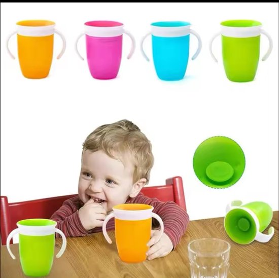 Baby Leren Drinkbeker Met Dubbele Handgreep Flip Deksel 360 Graden Kan Worden Gedraaid Lekvrije Beker Zuigelingen Waterbekers Fles van Lictin