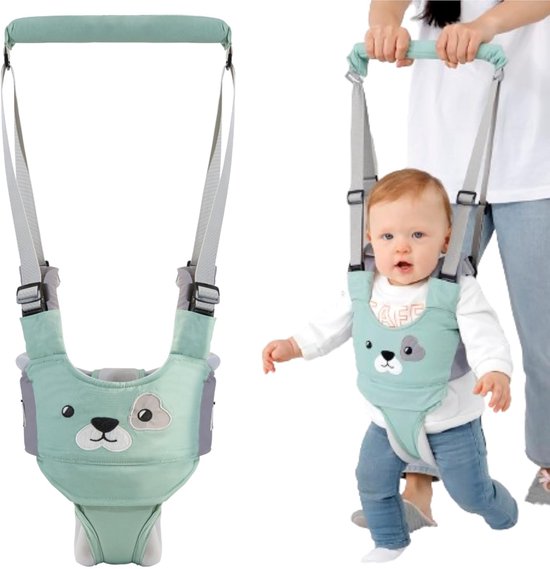 Baby Loopgordel Met Handvat - Ademend - Verstelbaar - Voor Peuters 7-24 Maanden - Groen Puppy