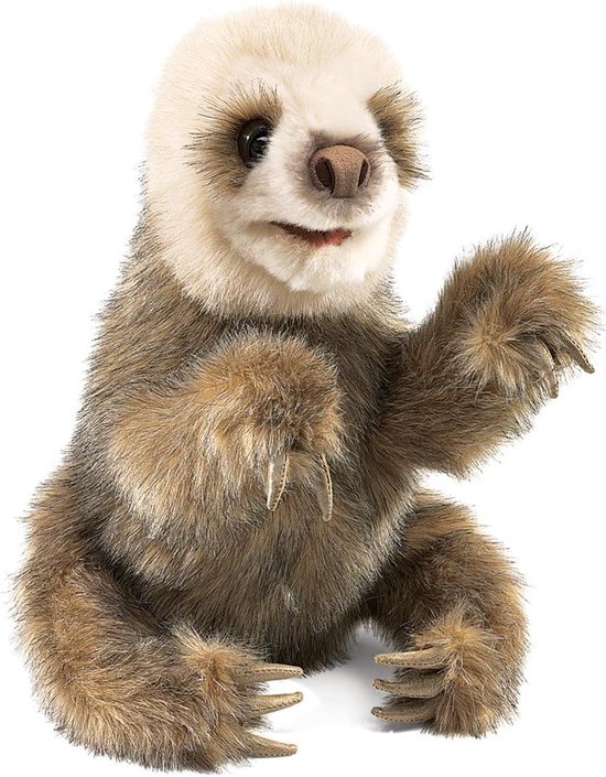 Baby Luiaard Handpop - Knuffelpop Speelgoed - Verhalen Vertellen - Speelbare Mond - 38 cm - Bruin
