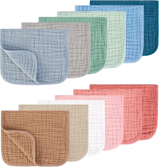Baby Luiers - Spuugdoeken Katoen - Baby Verzorging - Super Zacht Absorberend - 12 Stuks - Mix Kleuren
