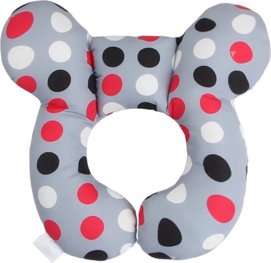 Baby Maxi Cosi Steun Kussen - Grijs -Rood/Wit - Neksteun voor Baby's - Steunkussen voor Reiswieg - MaxiCosi Steunkussen - Slaapkussen MaxiCosi - Neksteun voor Baby de Auto - Babystoel Nek Steun - Baby Slaapkussen - Autostoel Nekkussen / Nek Kussen van Momio