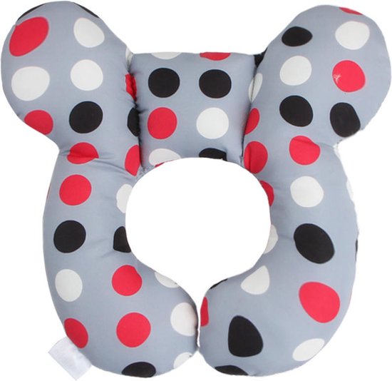 Baby Maxi Cosi Steun Kussen - Grijs -Rood/Wit - Neksteun voor Baby's - Steunkussen voor Reiswieg - MaxiCosi Steunkussen - Slaapkussen MaxiCosi - Neksteun voor Baby de Auto - Babystoel Nek Steun - Baby Slaapkussen - Autostoel Nekkussen / Nek Kussen van Momio