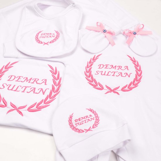 Baby Meisje Geboorte Set 5 stuks Sets Gepersonaliseerde Naam Geborduurd, Nieuwe Baby Deken Kussen Coming Home Outfits Geboorte Cadeau, Nieuwe Baby Cadeaus, Pasgeboren Kleding, Roze Baby Kleding Meisjes van Mini Dreamers