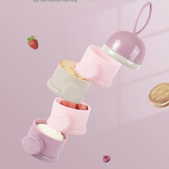 Baby - Melkpoeder toren - Rose - BPA Vrij - Dispenser - Kraamcadeau - 4 verdiepingen - Reisbox - Doseerbakje van Beelupon