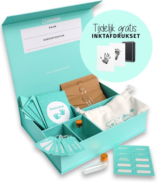 Baby Memory Box – Kraamcadeau Jongen en Meisje - Herinneringsdoos, Babyshower Cadeau - Unisex Geschenkset Mint Groen van The Memory Factory