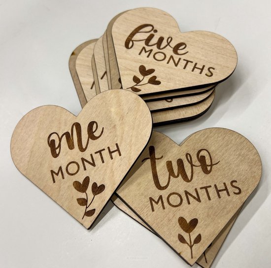 Baby Mijlpaal Schijfjes Hart & Planten – Houten Newborn Fotoprops – Maandelijkse Baby Foto Accessoires – Origineel Kraamcadeau – Baby Shower Cadeau – Baby Kamer Decoratie