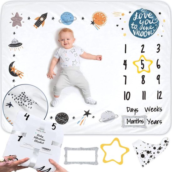 Baby Mijlpaaldeken voor Jongens - 152,4 x 101,6 cm - Ultrazachte Deken voor Pasgeborenen - Ruimte Thema - Perfect als Cadeau voor Babyshowers van Lalaloom