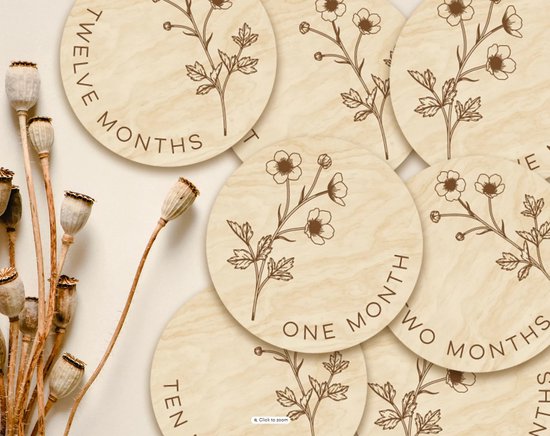 baby mijlpaalschijfjes – houten bloemendesign fotoprops voor newborn foto’s/mijlpaal kaarten/ cadeautje voor baby/ mijlpaalkaarten voor baby/ jongen of meisje van Merkloos