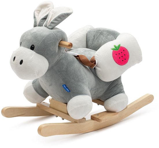 Baby Mix - Babyschommel - schommelende ezel bruin hout pluche - speelgoed - motorische ontwikkeling - veiligheidsriem - cadeau - baby speelgoed van Merkloos