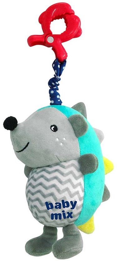 Baby Mix - Knuffeldoek - Egel blauwgrijs pluche met speelautomaat en clip - speelgoed - babyknuffel - pluche - babyaccessoire - zintuiglijke ontwikkeling - knuffel van Merkloos