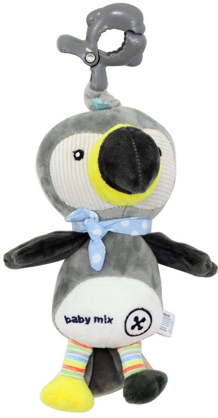 Baby Mix - Knuffeldoek - Grijze pluche toekan met geluid en clip - Knuffel - Speelgoed - Zintuiglijke ontwikkeling - Speeltje - Pluche van Merkloos