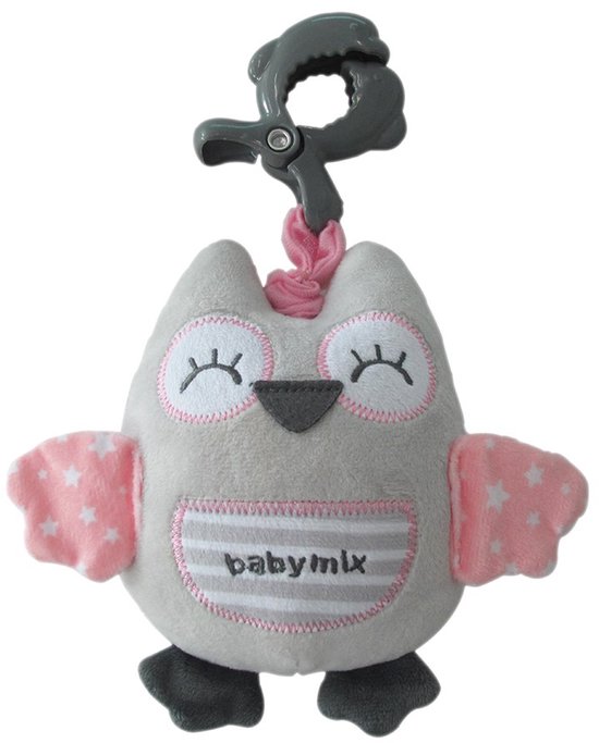 Baby Mix - Knuffeldoek - Pluche knuffeldoek roze uil met clip - Speelgoed - Slaap - Kinderwagen - Muziek