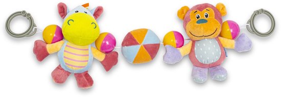 Baby Mix - Knuffeldoek - Pluche multicolor rammelaar met clips - speelgoed - educatief - kinderwagen - motoriek - vormen van Merkloos