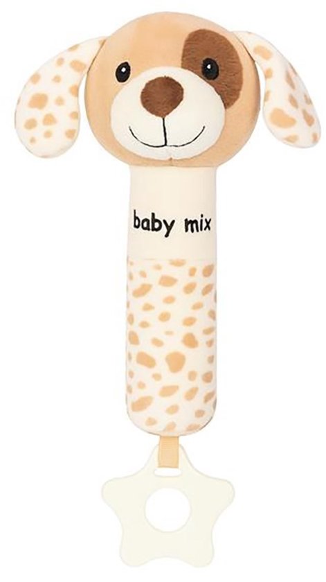 Baby Mix - Knuffeldoek - Pluche rammelaar bruine puppy met pieper - speelgoed - rammelaar - knuffel - eerste speeltje - veilig materiaal - motorische vaardigheden