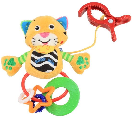 Baby Mix - Knuffeldoek - Pluche rammelaar tijger geel one size - speelgoed - rammelaar - knuffel - pluche van Merkloos