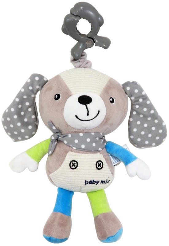 Baby Mix - Knuffeldoek - Pluche speelgoedhond beige met geluid en clip - knuffel - speelgoed - pluche hond - zintuiglijke ontwikkeling - speeltje van Merkloos