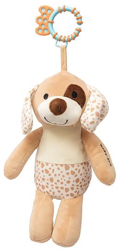 Baby Mix - Knuffeldoek - Pluche vibrerende bruine puppy met ophangclip - speelgoed - knuffel - sensorisch - trilling - autostoeltje van Merkloos