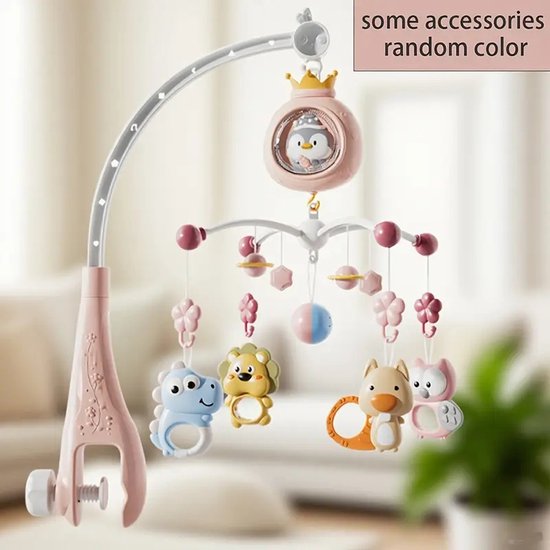 Baby Mobiel Pinguïn met Licht, Muziek en Projector voor Kinderbed of Wieg – Afstandsbediening – Cadeauverpakking – Roze