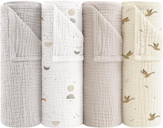 Baby Molton Doeken - Hydrofiele luiers - Baby verzorgen - 100% Katoen - 4 stuks 60x60cm - Apricot Blossom