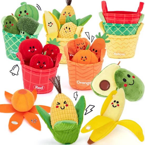 Baby Montessori-speelgoed - Zintuiglijk speelgoed voor het sorteren van fruit, groenten en kleuren (6-12 maanden) - Met knisperende texturen en rammelaars - Pluche speelgoed - Cadeaus voor baby's voor vroeg leren van Merkloos