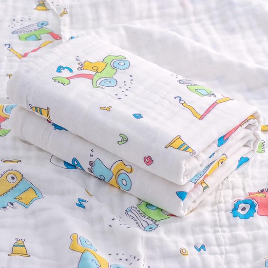 Baby mousseline deken - Knuffeldoek baby - Baby comfort - 6-laags katoen - 110x110 cm - Technisch voertuig