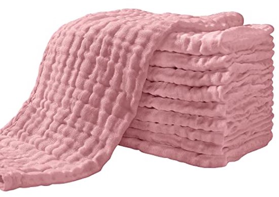 Baby Mousseline Doeken - 10 Stuks - 4 Lagen - Super Zacht en Absorberend - 100% Katoen - 30 x 50 cm - Roze van Evolief