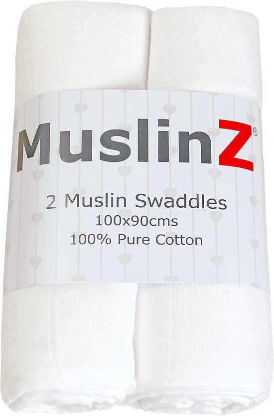 Baby mousseline vierkanten - Hydrofiele doeken - Babys verzorgen - 100% puur katoen - 2 stuks - Wit