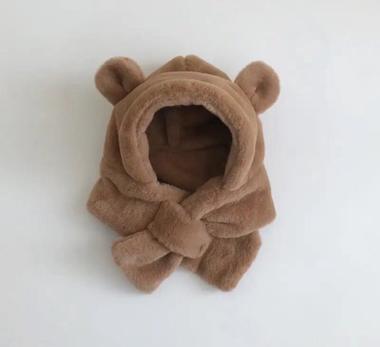 baby muts en sjaal in één - teddy - beer - bruin - muts - sjaal - baby van Funnies.