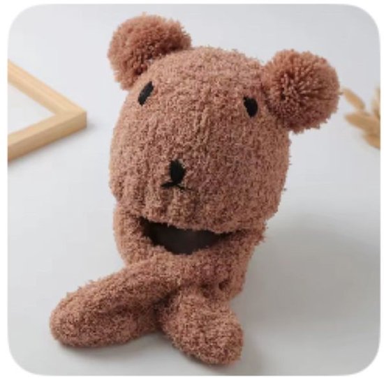 Baby muts en sjaal - winterset - baby set - set van 2 - baby muts - baby sjaal - bruin beer- 0 - 2 jaar - BabyShopHappiness van BabyShopHappiness