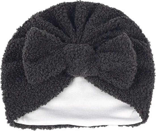 baby muts - meisje - turban - donker grijs - teddy - kraamcadeau van Quapi