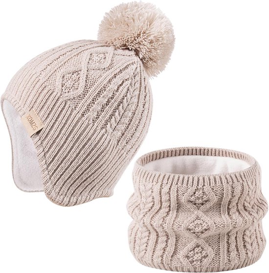 Baby muts sjaal - Kinder winterset - Warm blijven - Met pompon - 0-36 maanden - Meerdere kleuren