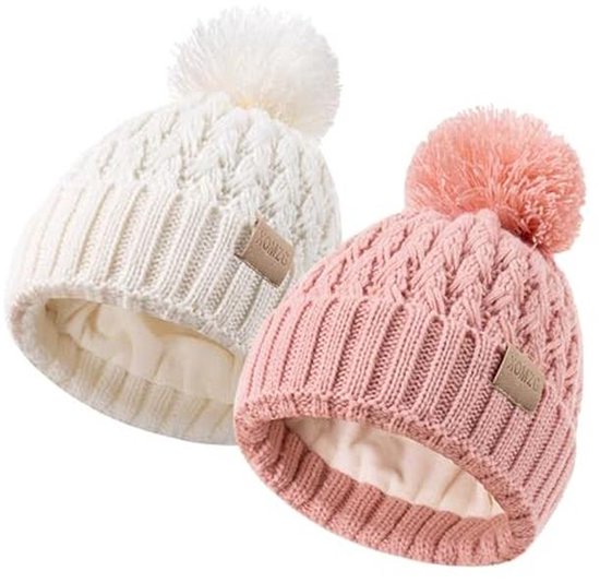 Baby Mutsjes - Winter Mutsjes - Warm Houden - Fleece Gevoerd - 2-Pack - Meisjes