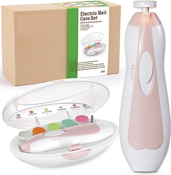 Baby nagel knipper - Nagelvijl baby - Babyvijl Elektrisch - 6 Slijpen Hoofden en LED Licht - Babynagel - Babypedicure - van LittleDino